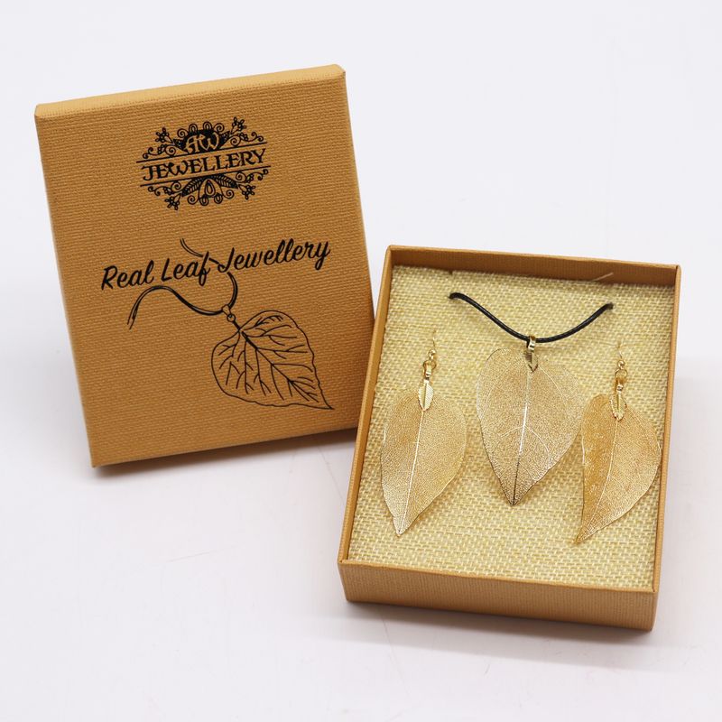 Set med Halsband & Örhängen - Guld Blad
