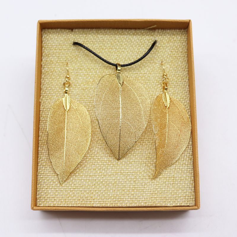 Set med Halsband & Örhängen - Guld Blad