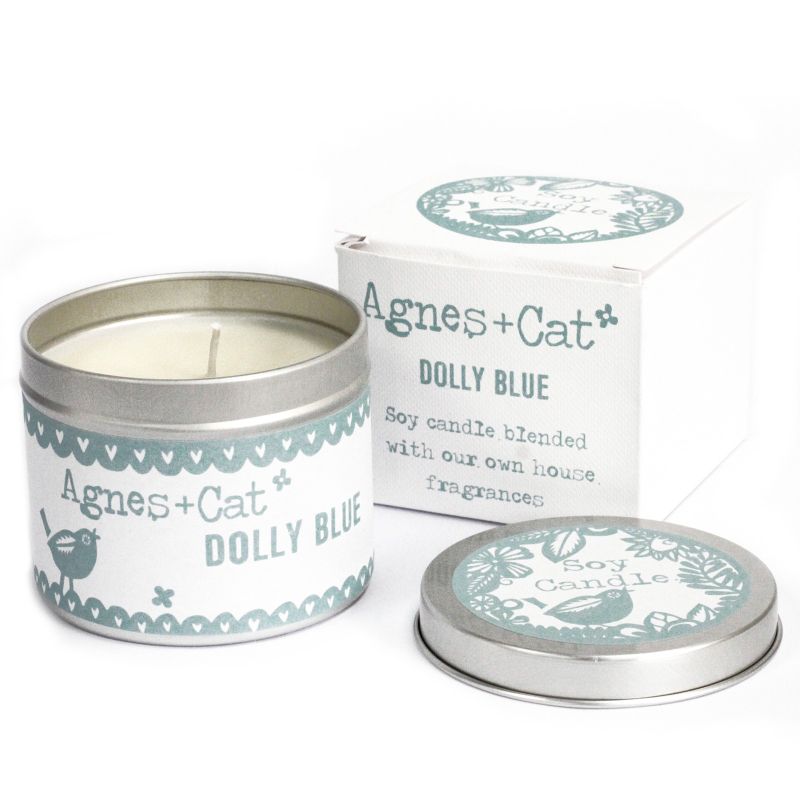 200g Presentförpackat Sojavaxljus i Burk - Dolly Blue