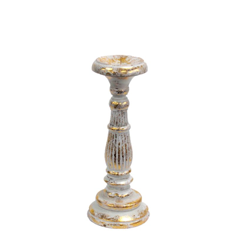 Liten Ljusstake - Vit & Guld