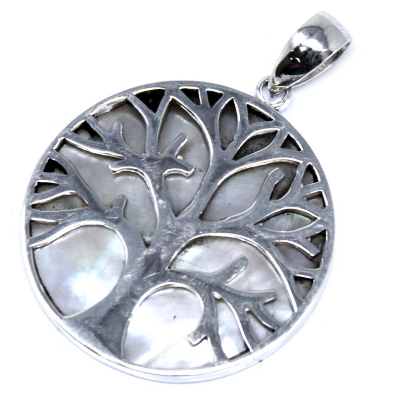 Livets Träd Hänge i Silver 30mm - Pärlemor
