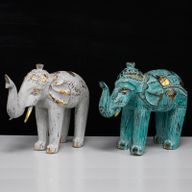 Snidad Elefant av Trä - Vit & Guld