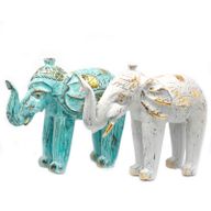 Snidad Elefant av Trä - Turkos & Guld