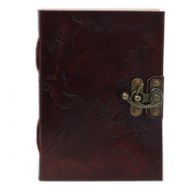 Läderbunden Anteckningsbok med Sömmar - Värdlskarta (18x13 cm)