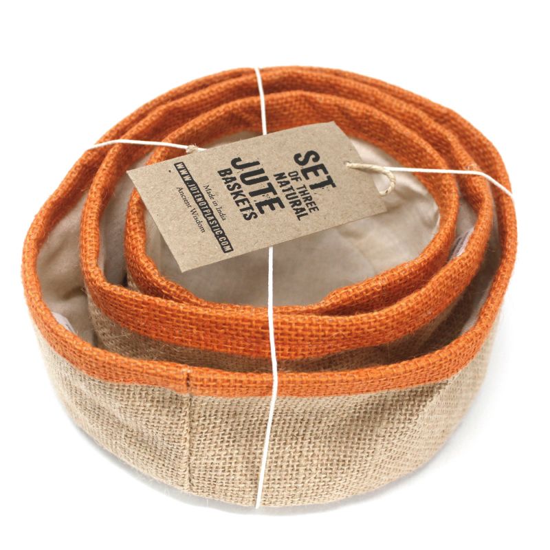 Set med 3 Naturliga Jutekorgar - Orange