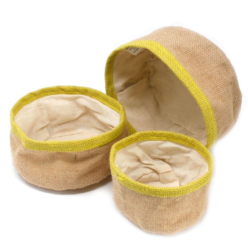 Set med 3 Naturliga Jutekorgar - Olivgrön