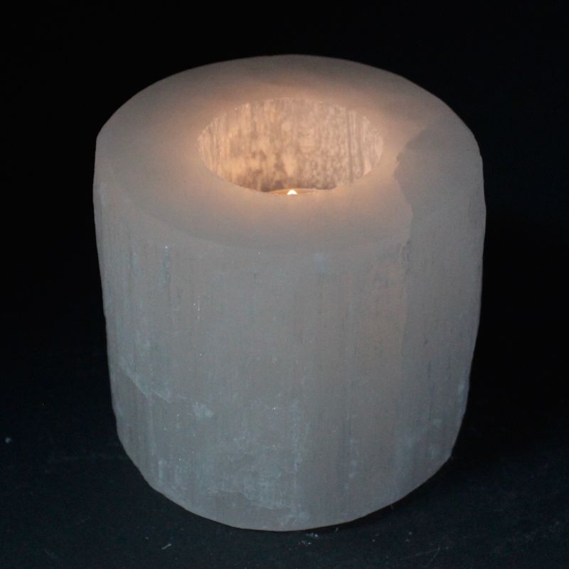 Cylinder Ljuslykta av Selenit - 8 cm