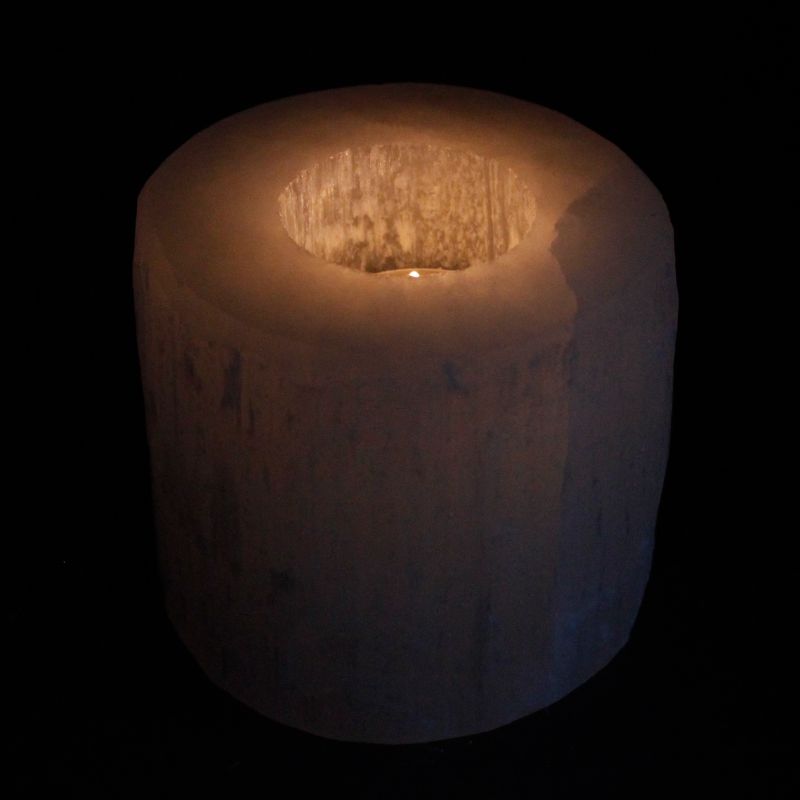 Cylinder Ljuslykta av Selenit - 8 cm