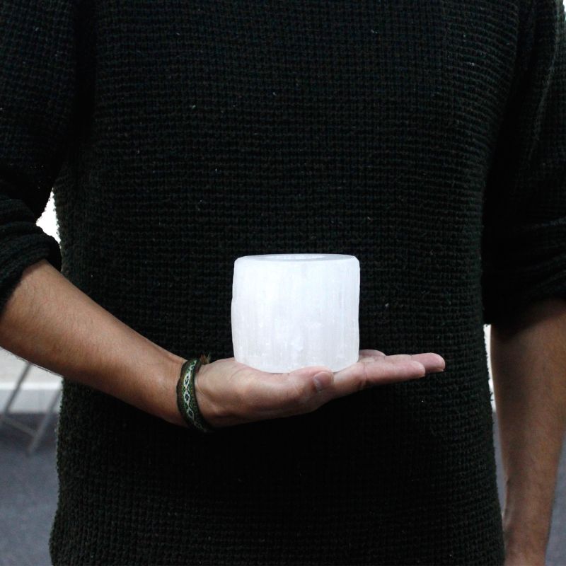 Cylinder Ljuslykta av Selenit - 8 cm