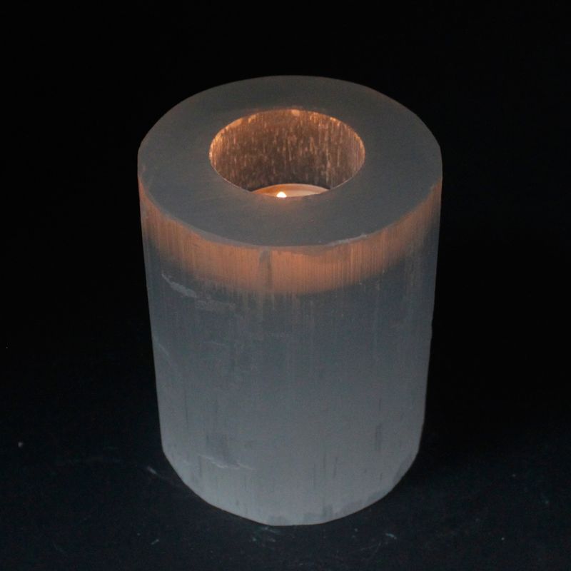 Cylinder Ljuslykta av Selenit - 10 cm