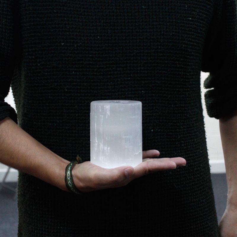 Cylinder Ljuslykta av Selenit - 10 cm