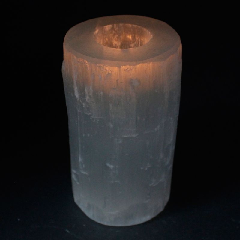 Cylinder Ljuslykta av Selenit - 15 cm