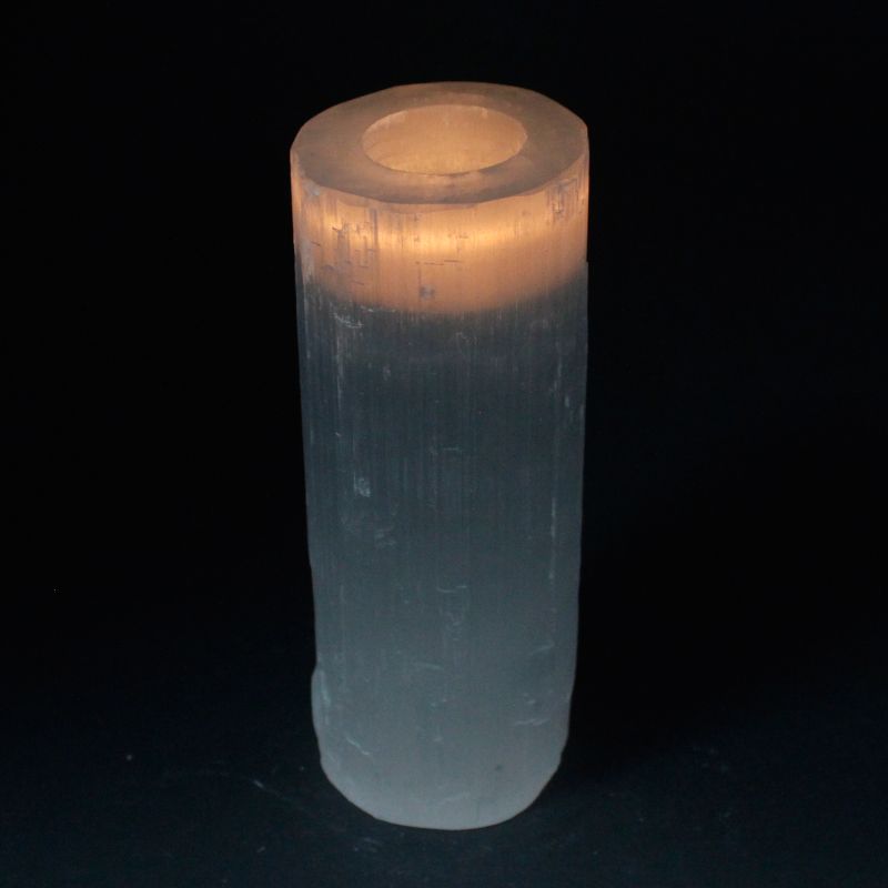 Cylinder Ljuslykta av Selenit - 20 cm