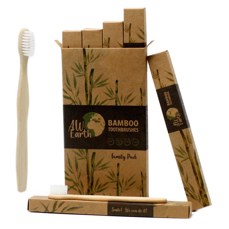 Tandborste av Bambu - Vit - Familjepaket - Medium