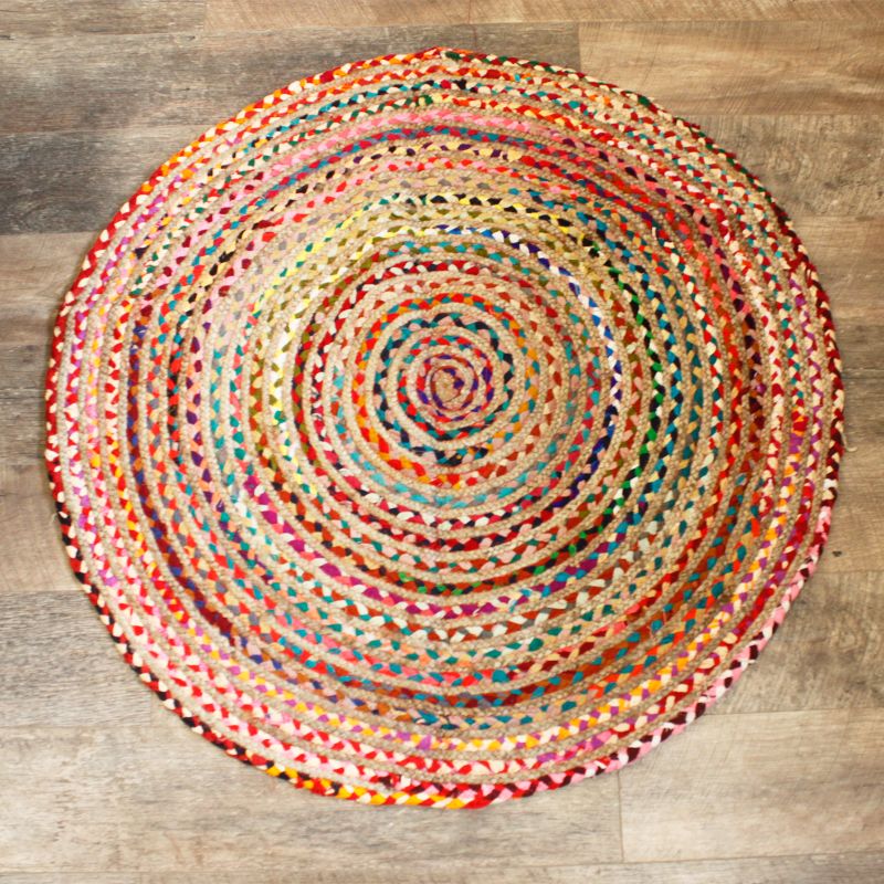 Rund Matta i Jute och Återvunnen Bomull - 120cm