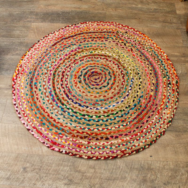 Rund Matta i Jute och Återvunnen Bomull - 120cm