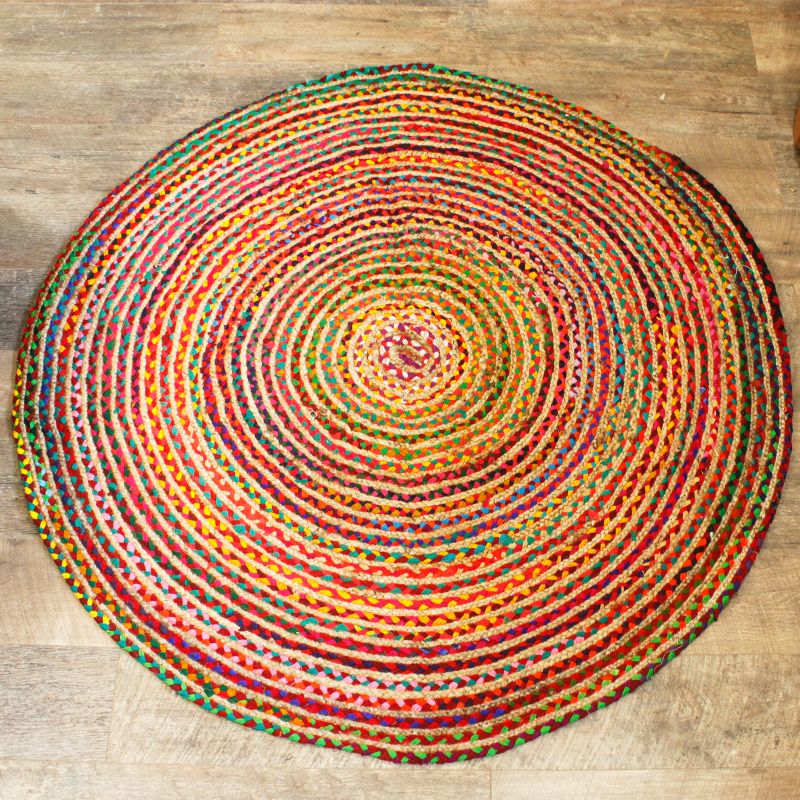 Rund Matta i Jute och Återvunnen Bomull - 150cm