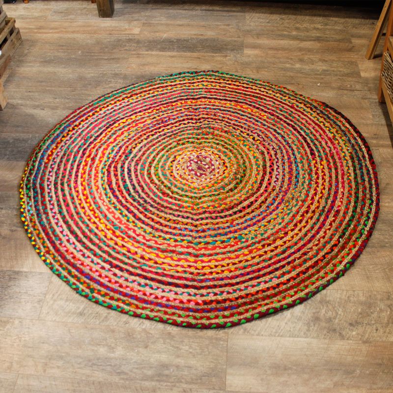 Rund Matta i Jute och Återvunnen Bomull - 150cm