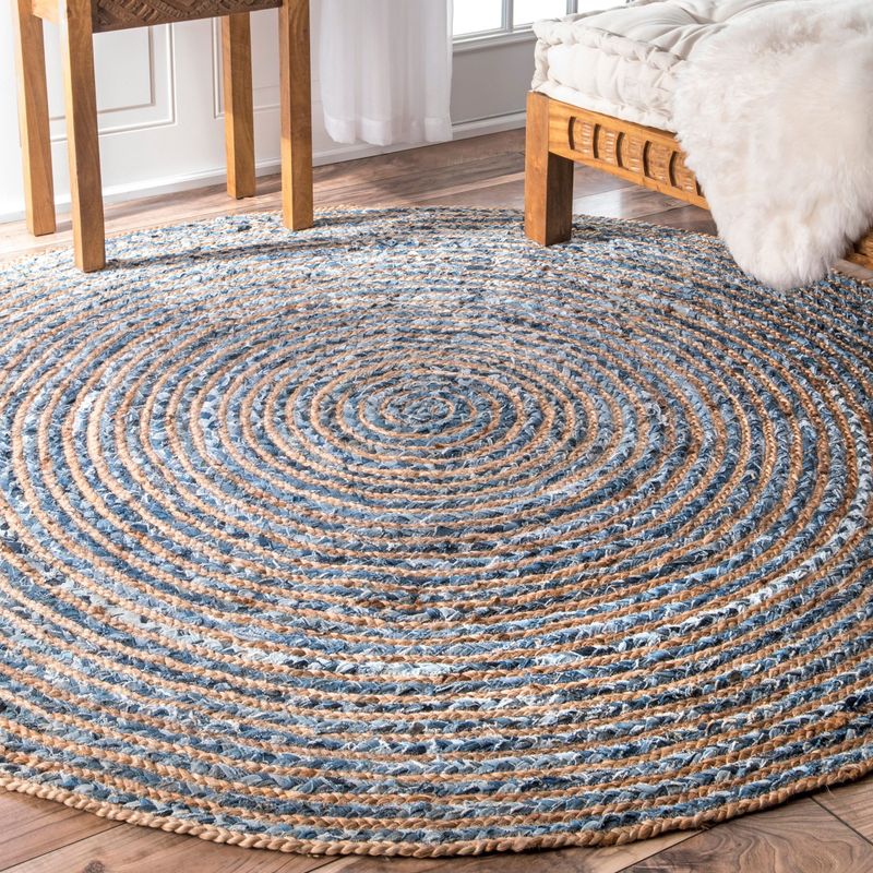 Rund Matta i Jute och Återvunnet Jeanstyg - 150cm