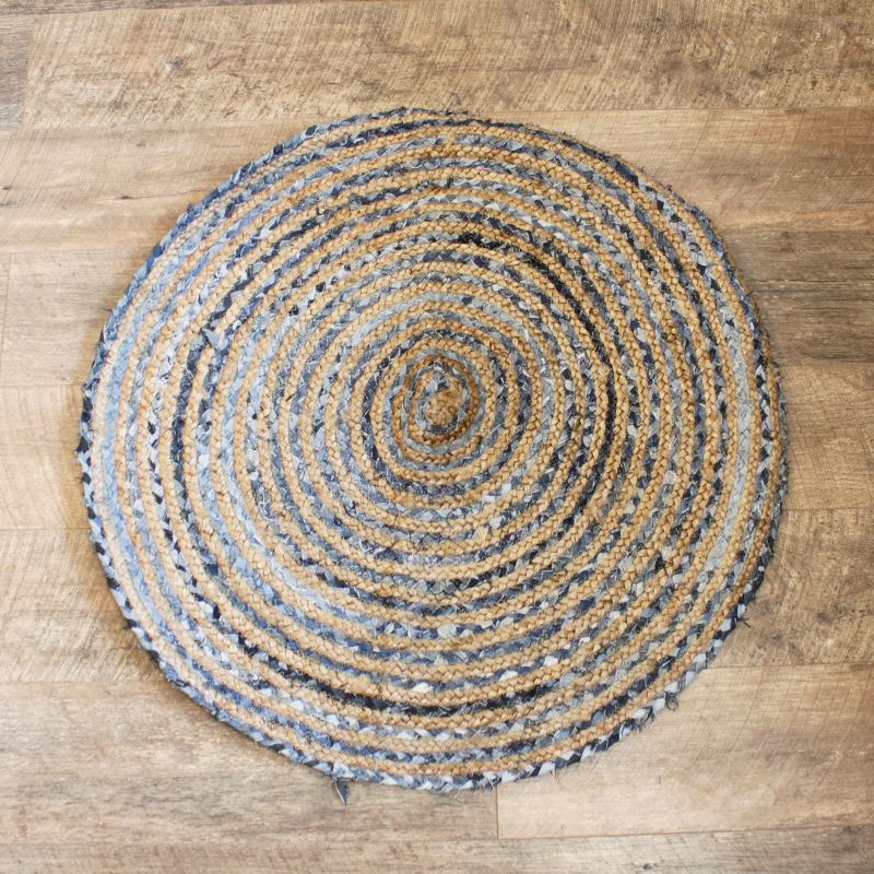 Rund Matta i Jute och Återvunnet Jeanstyg -  90cm