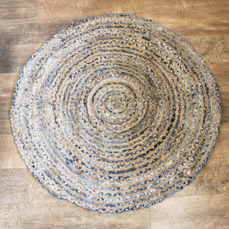 Rund Matta i Jute och Återvunnet Jeanstyg - 120cm