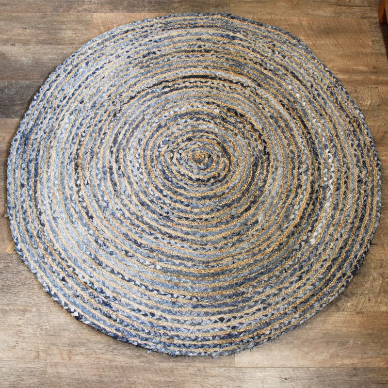 Rund Matta i Jute och Återvunnet Jeanstyg - 150cm