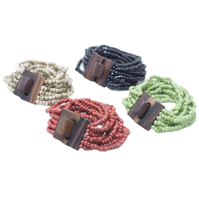 Armband med Flera Pärlor och Trälås - Diverse Färger