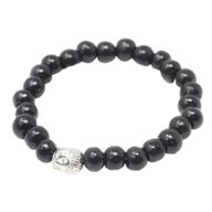 Armband med Pärlor av Mörkt Trä & Buddha