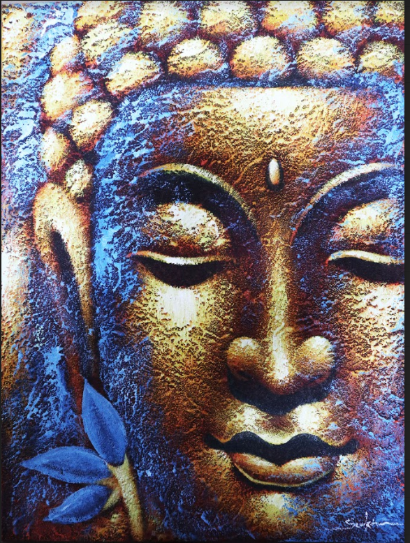 Buddhatavla - Guld Ansikte & Lotusblomma
