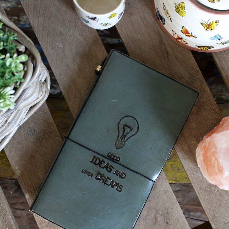 Handgjord Dagbok i Läder - Good Ideas and Other Dreams - Grå