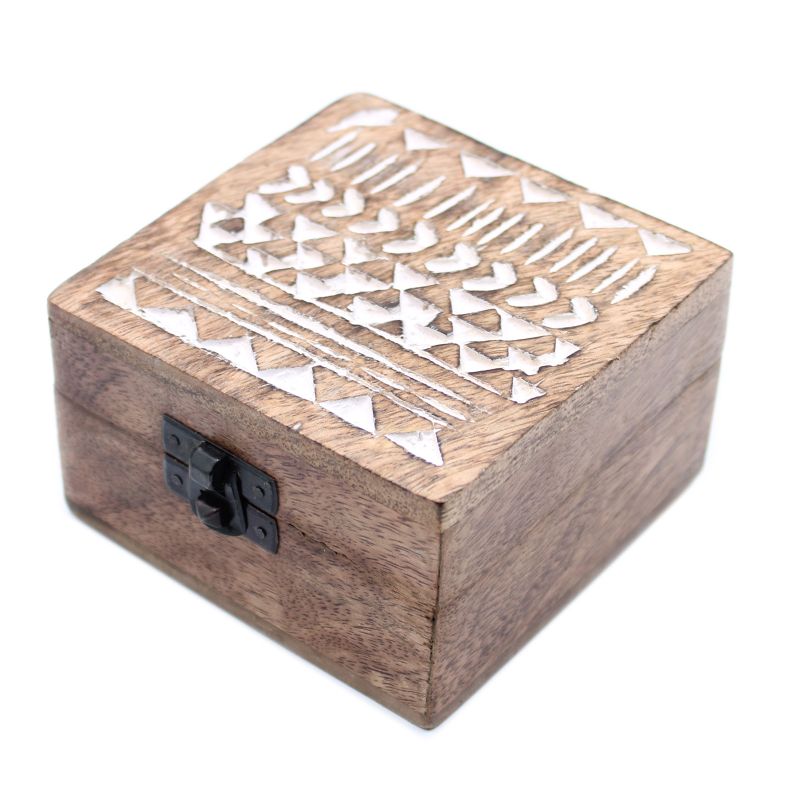 Vittvättad Trälåda - Aztekisk Design - Medelstor