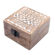 Vittvättad Trälåda - Aztekisk Design - Medelstor