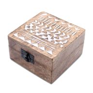Vittvättad Trälåda - Aztekisk Design - Medelstor