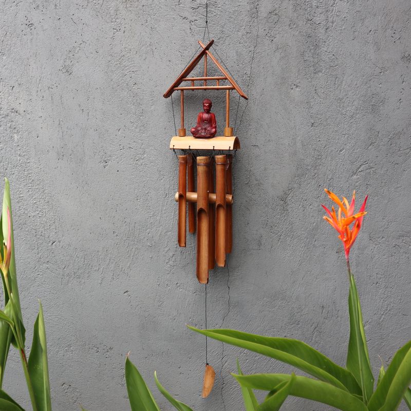 Vindspel av Bambu - Naturlig - Brun Buddha 6 Rör