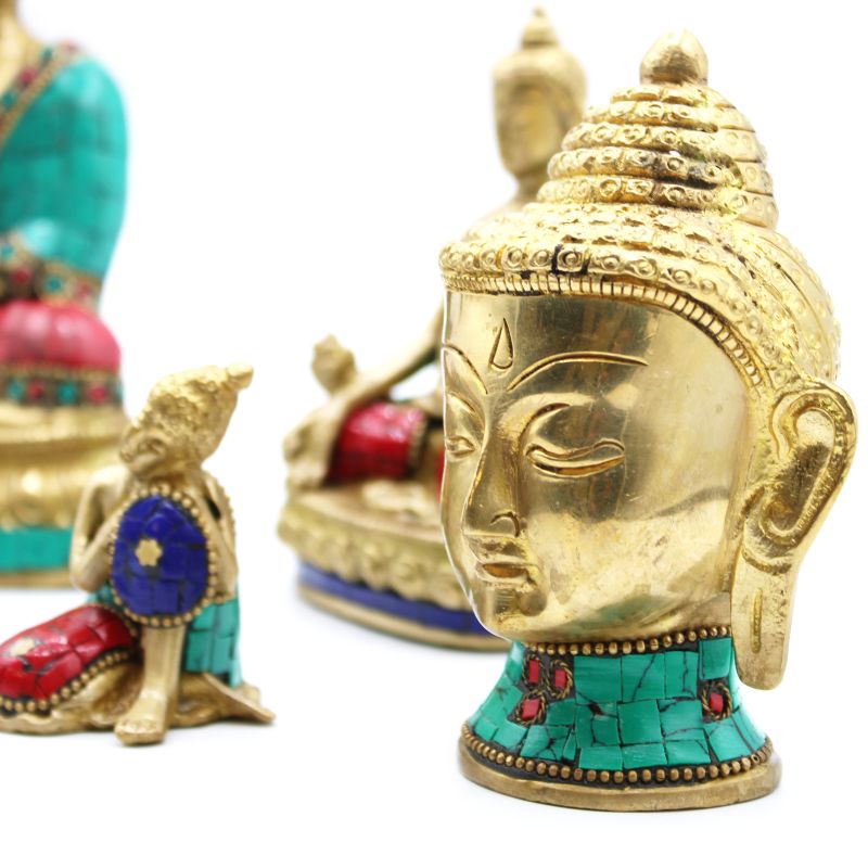 Buddhafigur i Mässing - Medelstort Huvud - 8 cm