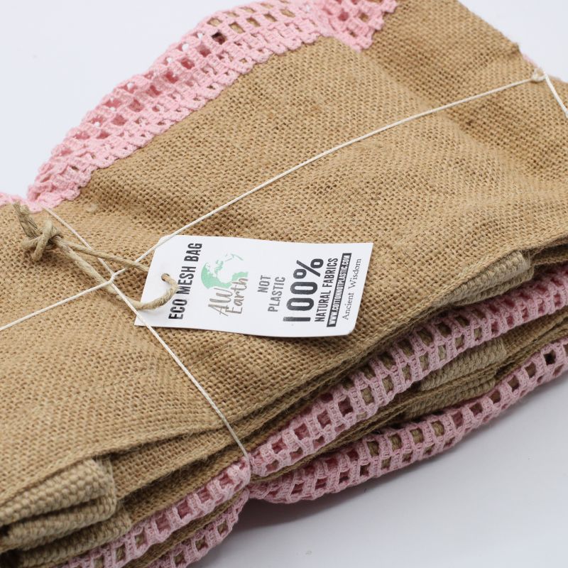 Nätväska av Mjuk Jute och Bomull - Rosa