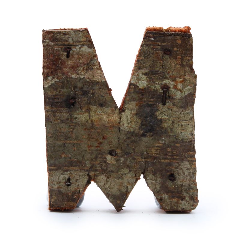 Rustik Bokstav i Bark - "M" - 7cm