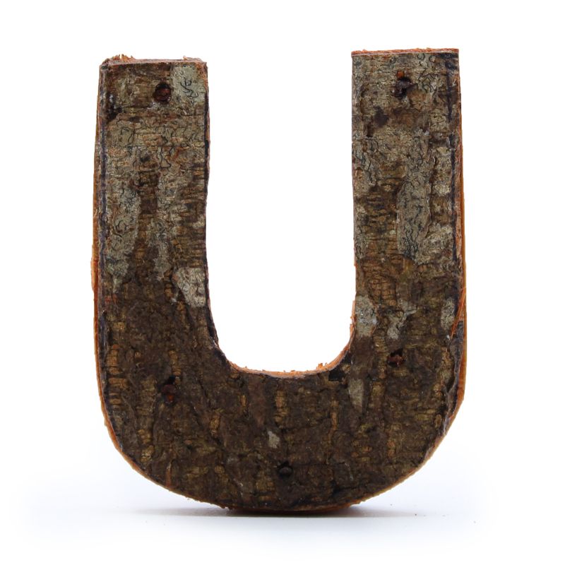 Rustik Bokstav i Bark - "U" - 7cm