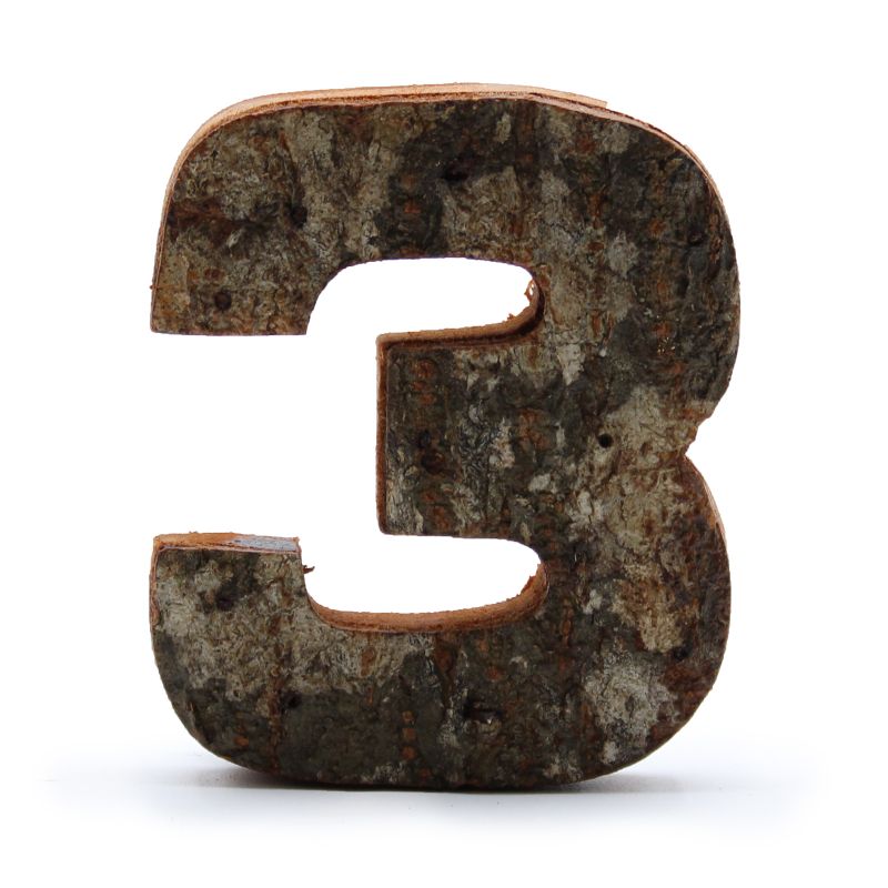 Rustik Siffra i Bark - "3" - 7cm
