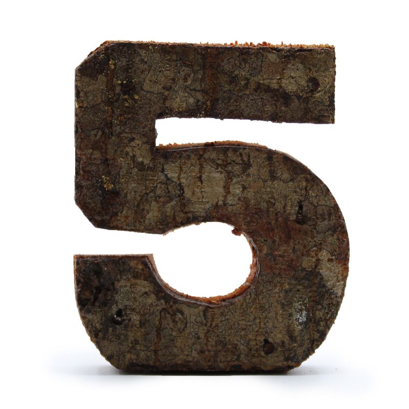 Rustik Siffra i Bark - "5" - 7cm