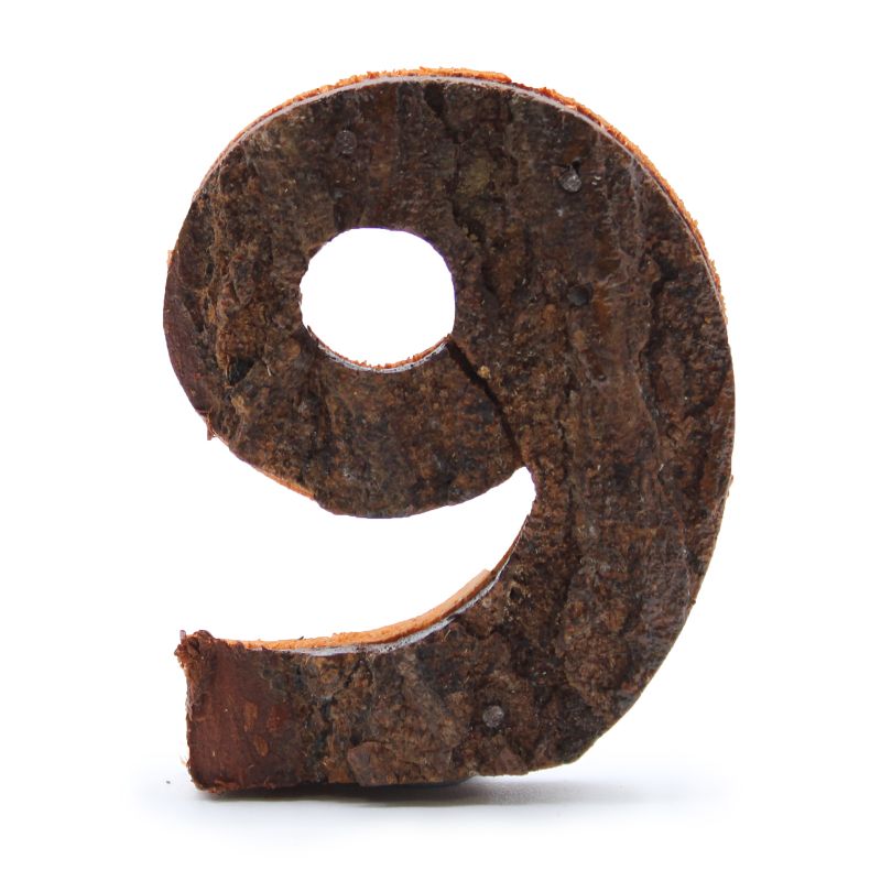 Rustik Siffra i Bark - "9" - 7cm
