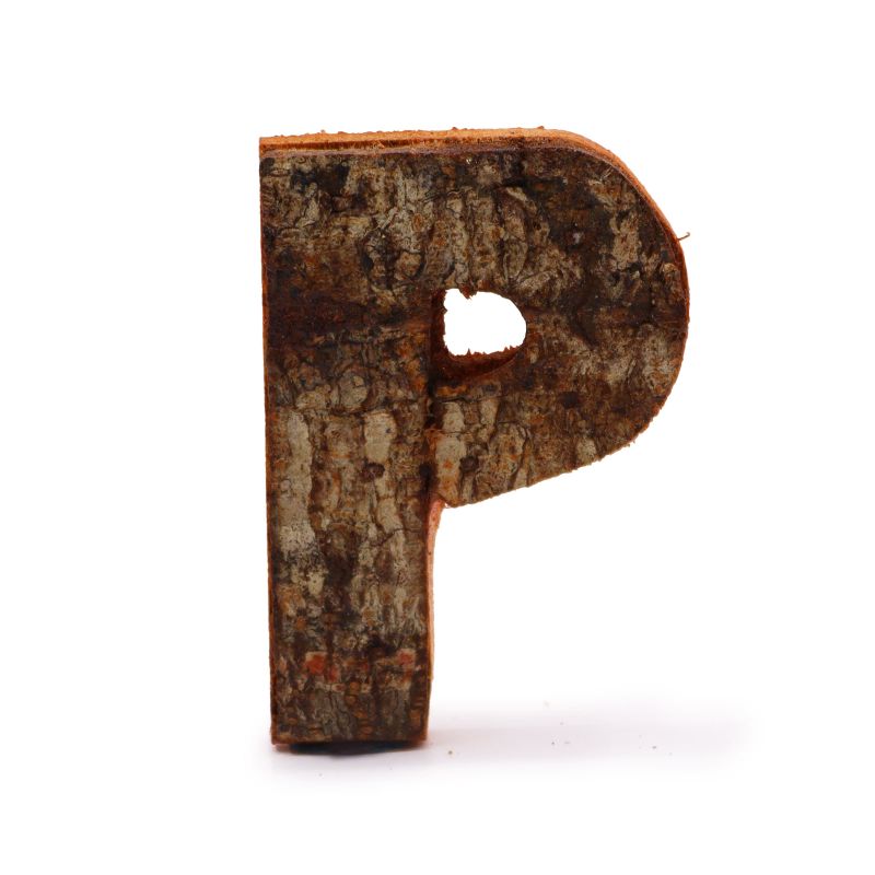 Rustik Bokstav i Bark - "P" - 7cm