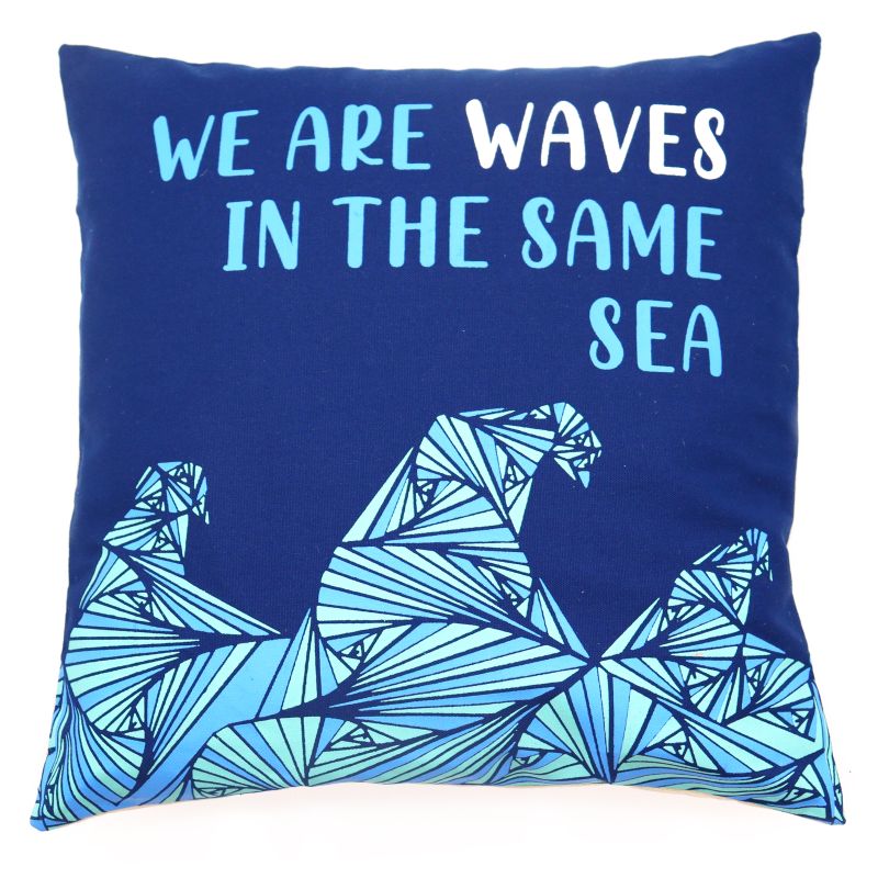 Kuddfodral med Tryck i Bomull - We are Waves - Grå, Blå och Naturlig