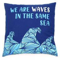 Kuddfodral med Tryck i Bomull - We are Waves - Grå, Blå och Naturlig