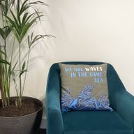 Kuddfodral med Tryck i Bomull - We are Waves - Grå, Blå och Naturlig