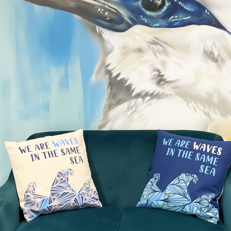 Kuddfodral med Tryck i Bomull - We are Waves - Grå, Blå och Naturlig