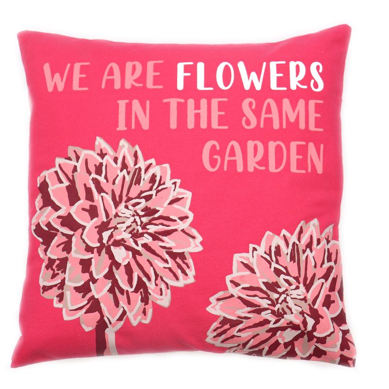 Kuddfodral med Tryck i Bomull - We are Flowers - Olivgrön, Rosa och Naturlig