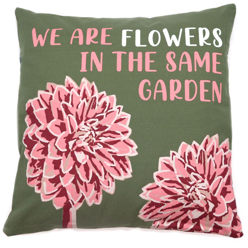 Kuddfodral med Tryck i Bomull - We are Flowers - Olivgrön, Rosa och Naturlig