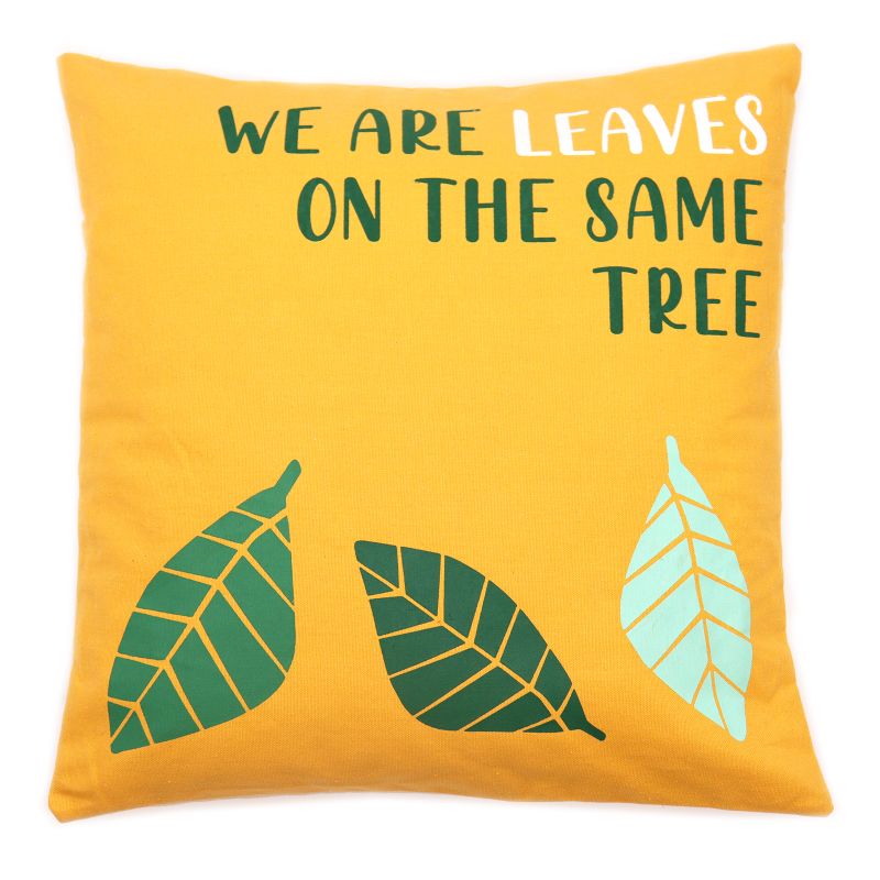 Kuddfodral med Tryck i Bomull - We are Leaves - Gul, Blå och Naturlig
