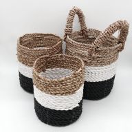 Set med Korgar av Sjögräs - Mörkgrå / Vit / Naturlig